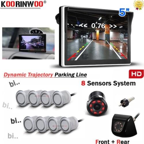 Koorinwoo Auto Parktronic Dynamic Trajectory Car Parking Sensors 8 Buzzer Car Detector Alert 4 Front Car Rearview camera Parking