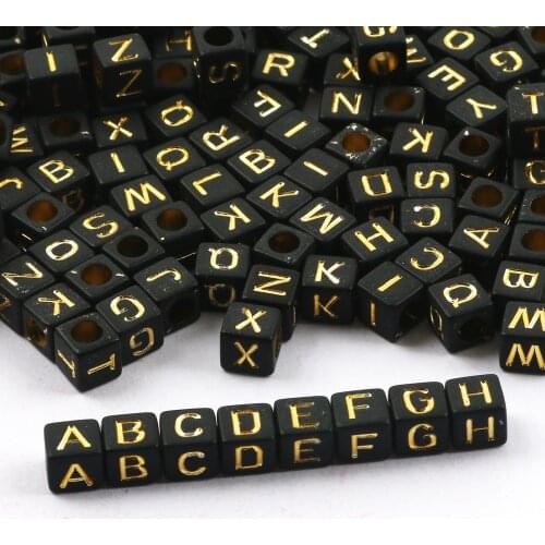 Black+Gold Color Square Letter Beads Random Mixed Alphabet Acrylic Loose Beads For DIY Childrens Jewelry Bracelet Making