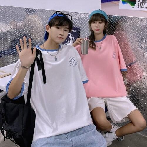 【 2390】Summer short sleeve T - shirt couples outfit Hong Kong wind cartoon fake two half sleeves