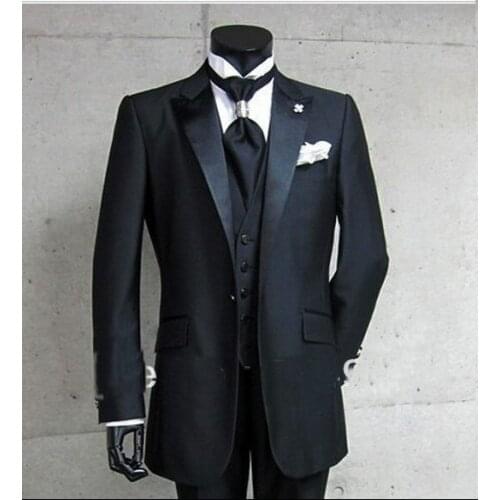 Hot Sale Slim Fit Fashion Black Groom Tuxedos,Wedding Party Groomsman Suit Boys Suit (Jacket+Pants+Tie+Vest) Bridegroom Suitwedd