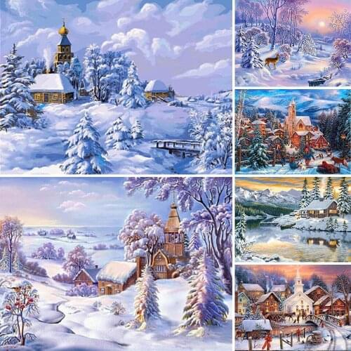 MEIAN nature Diamond Painting Winter Diamond Embroidery Snow Scenery Needlework Full Round Landscape Mosaic Cross Stitch Decor
