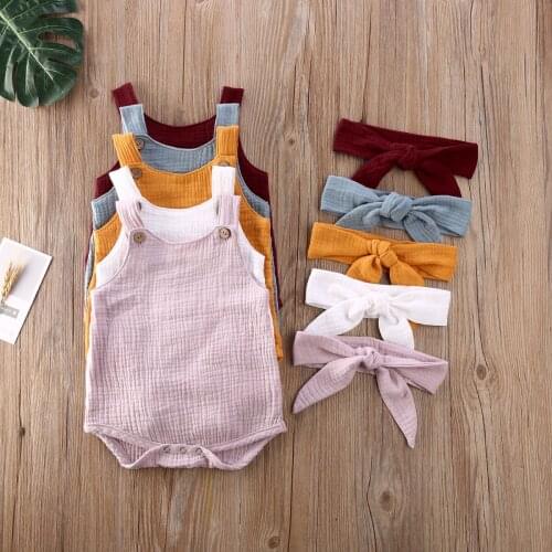0-24M Newborn Cotton Linen Romper Baby Boy Girl Sleeveless Solid Romper Infant Toddler Outfit Sunsuit Clothes