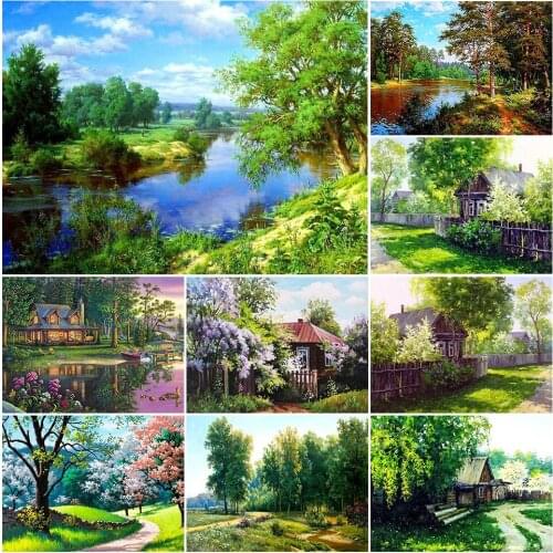 5D DIY Diamond Painting landscape Trees houses Cross Stitch Kit Full Drill Embroidery Mosaic Art Picture of Rhinestones Decor