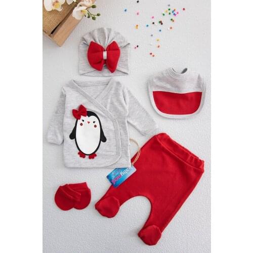 Penguin Printed Baby Girl 5-piece Hospital Outfit Set