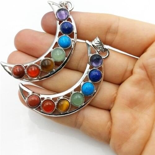 Natural gems stone Healing Chakra Pendant 7 Chakra Pendant moon shape charm for necklace DIY JEWELRY making