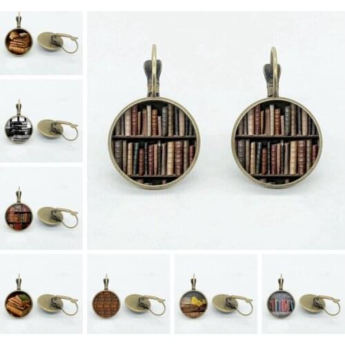 New Antique Books Earrings Art Books Pattern Glass Handmade Earrings Ladies Jewelry Gifts