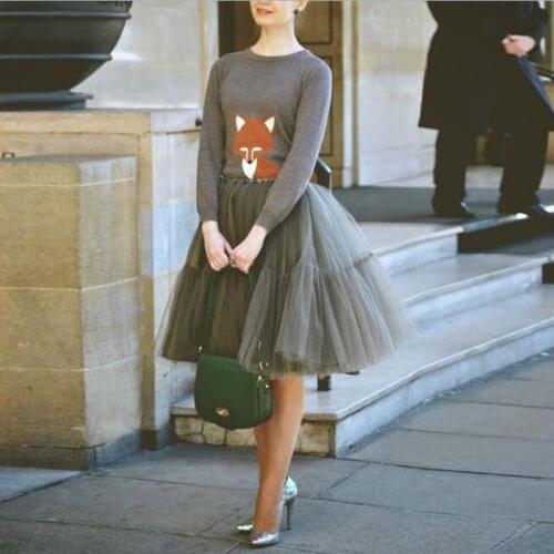 New Design Tulle Skirt A Line Knee Length Gray Women High Quality Plus size Custom Made Elastic Waistline Fashion Casual Skirts