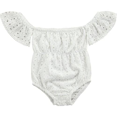 Baby Girl Clothes Casual Short Sleeve Romper Fresh Solid Color Lace Off-shoulder Triangle Jumpsuits Childrens Clothing Summer