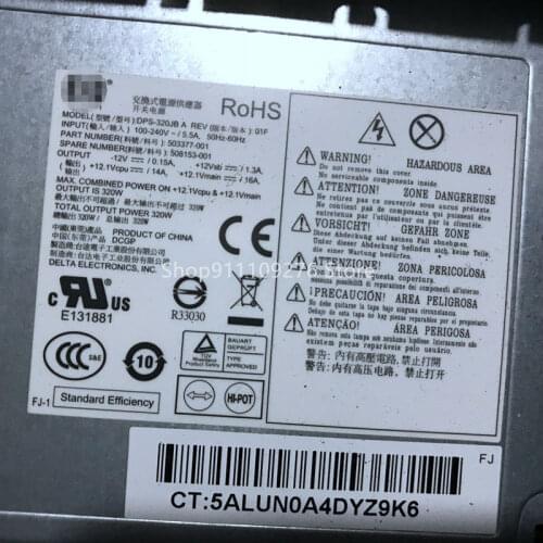 Original Disassemble PSU for HP 8000 8200 6200 MAX 320W Power Supply DPS-320JB A PS-4321-9HP HP-D3201A0 503377-001 508153-001