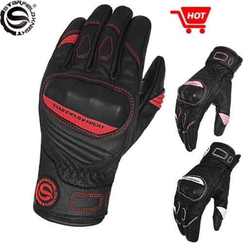 Breathable Mesh Perforated Motorcycle Gloves Women Pink Cycling Gloves Leather Scooter Summer MTB Bike Gloves Moto Non-Slip