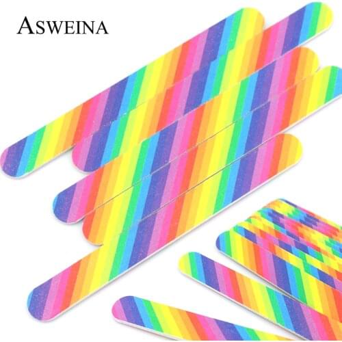 ASWEINA 5PC/set Rainbow Color 17.9mm Nail Files Wood Materials Disposable Block Manicure Tools Nail Buffer Nail Art Accessory