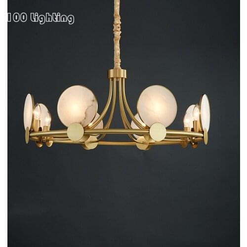 Natural Marble LED Chandeliers Livingroom Restaurant Bedroom Lighting Fixtures Brass E14 Bulb High Quality Luminaire Suspension