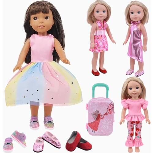 Rainbow Shinny Skirt Dancing Shoes Swimsuit For 14.5Inch American Nancy Doll Clothes Paola Reina Queen Accessories Girls Toys