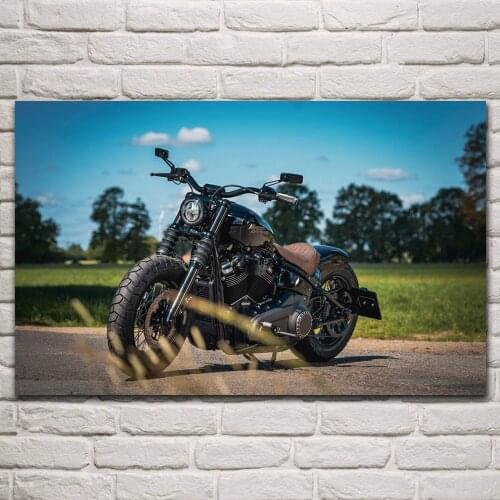 Cool street bob bike softail fxbb country cruiser motor artwork living room home wall art decor wood frame fabric poster KP947
