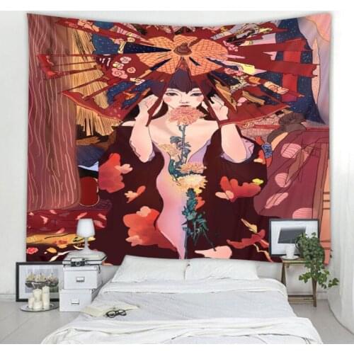 Japanese wave tapestry hanging crane fish auspicious clouds red sun totem wall decoration bohemian wall hanging travel blanket