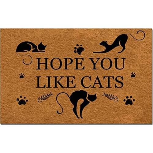 Funny Front Door Mat- I Hope You Like Cats Rubber Non Slip Backing Funny Doormat for Outdoorat f