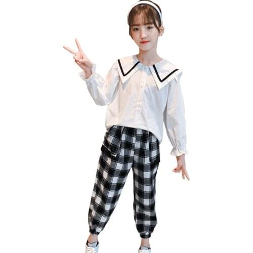 Teen Girls Clothing Tshirt + Pants Clothes For Girls Plaid Pattern Kids Clothes Girls Casual Style Kids Clothing 6 8 10 12 14
