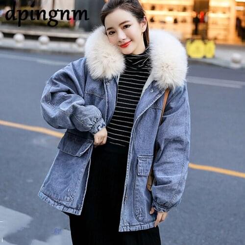 2020 New Thick Collar Denim Cotton-padded Jacket Women Winter Hooded Flannelette Thicken Warm Jacket Student Short Coat CA3100