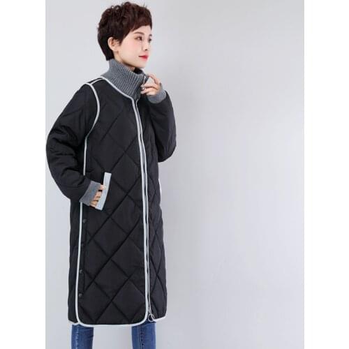 Plus Size Female Cold Coat Solid Casual Long Womens Winter Jacket With Zipper Buttons Thick Stand Collar Cotton Padded Parkas