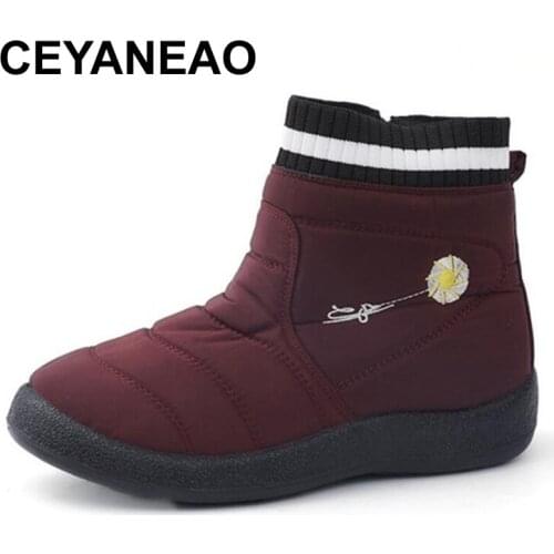 CEYANEAO Snow Boots Women Casual Shoes 2020 Waterproof Warm Plush Fur Ankle Boots Winter Female Flat Lightweight Outdoor Cotton