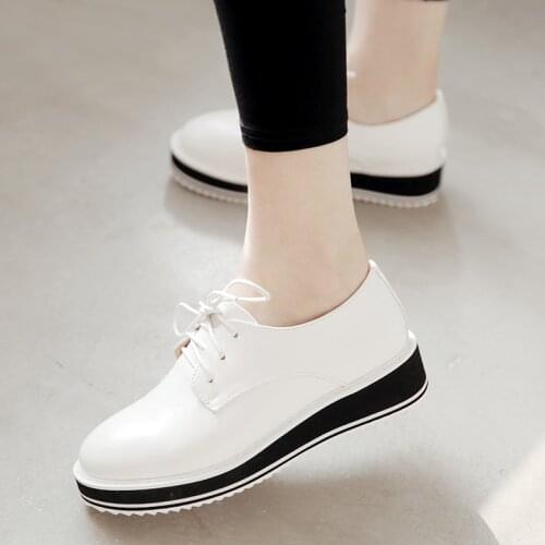 YMECHIC Autumn Spring 2019 White Black Punk Creeper Women Wedge Shoes Lace Up Casual Concise Platform Woman Shoes Rome Pumps