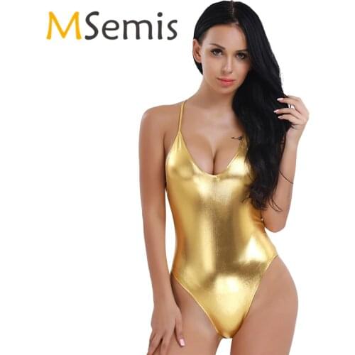 Womens Gymnastic Leotard Swimsuit One Piece Swimwear Thong Bodysuit Spaghetti Shoulder Deep V Bodycon Monokini Swimming Suit