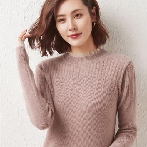 2021 New Spring And Autumn Womens Cashmere Sweater Slim Round Neck Pure Wool Knitted Pullover Fashion Stretch Base Shirt Female