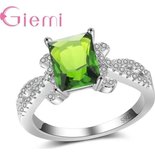 Wedding Lovely Square Shape Finger Rings Authentic 925 Sterling Silver Jewelry AAA Crystals Ring for Women Female Gifts