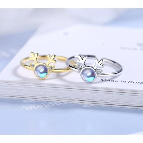 Korean Antler Ring 925 Sterling Silver Artificial Moonstone Rings For Women all with you Ring Adjustable Size