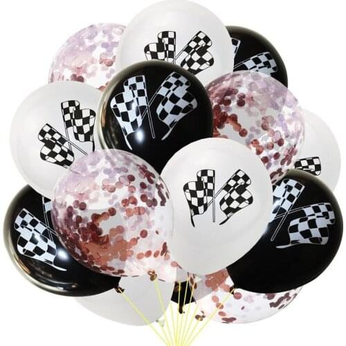 15pc/set Racing Flag Confetti Balloon Black White Checkered Race Car Theme Birthday Party Decoration Motorcycle Ballons Kids Toy