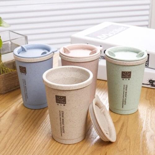 280ML Double-wall Insulation Wheat Fiber Straw Friendly Healthy Coffee Cup Travel Mug Leakproof