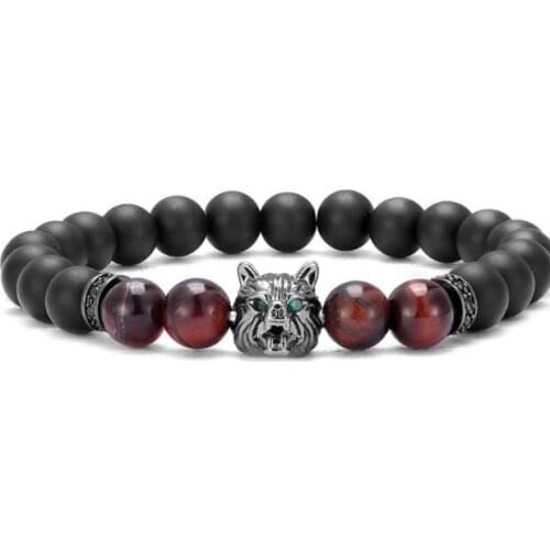 8mm wolf elastic gold silver copper cz zircon cubic zirconia beads bohemian Yoga Bracelet agate Onyx Stone Bangles tfg43d