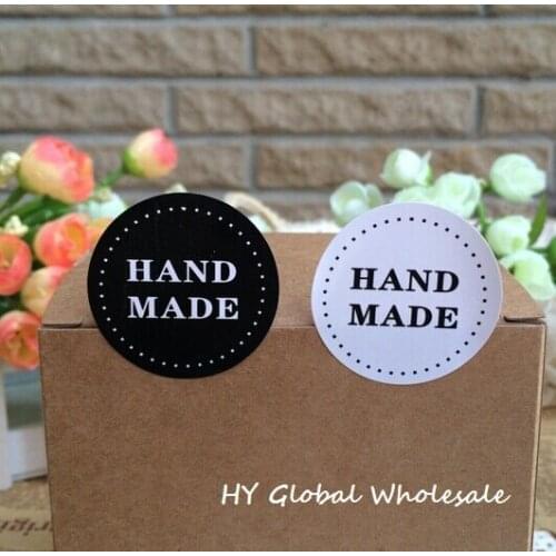 80pcs/lot Round Black and white HAND MADE Craft paper Seal sticker DIY Gifts sealing stickers posted Baking Decoration label