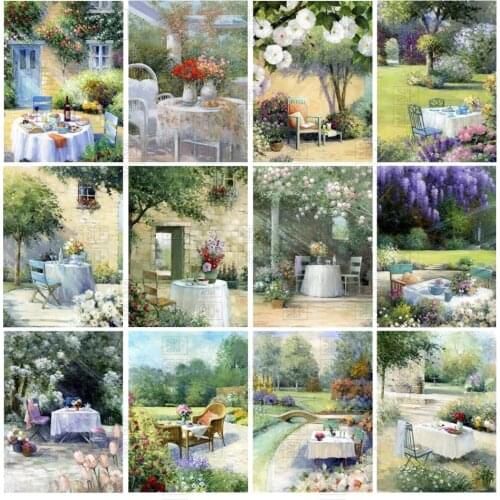 Diy 5D Diamond Painting Dream Garden Dining Table Landscape Mosaic Embroidery Cross Stitch Full Square Round Drill Home Decor