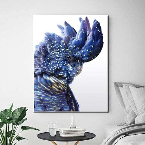 Australian Parrot Print Black Cockatoo Canvas Painting Modern Wall Art Bird Navy Blue Poster Wall Pictures for Living Room