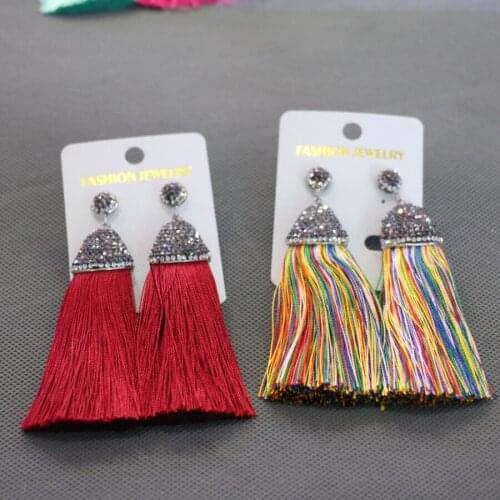 Cingesto Fashion Red Crystal Eardrop Tiered Tassel Rope Fan Festival Tassel Earring, BOHO Drop Earring Gypsy Wholesale Jewelry