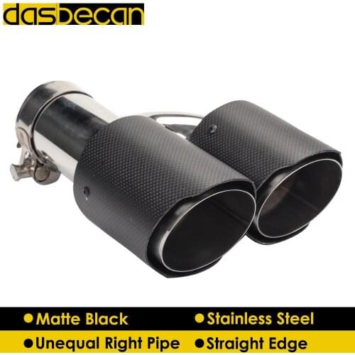 Dasbecan Car Dual H Model Muffler Stainless Steel Exhaust Tips Unequal Matte Carbon Fiber Exhaust Pipe Right End Tip Universal