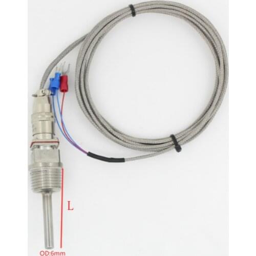BSP 1/2" Stainless steel -50 to 300 Degree Temperature Transducer Probe PT100 Temperature Sensor With 2m Cable Wires L50-300mm