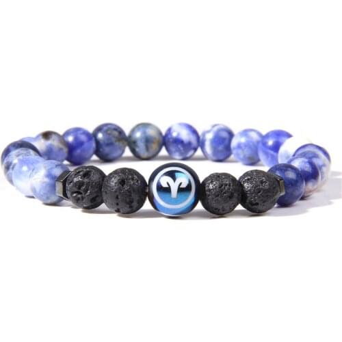 Women Men Natural sodalite Twelve constellation stone beads bracelet blue Sagittarius beads charm bracelet jewelry for male gift