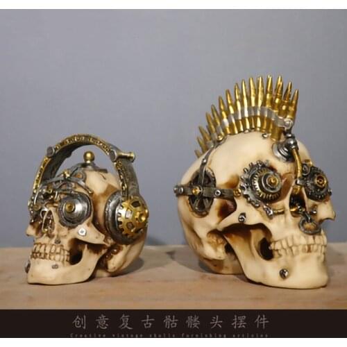 Home Decor Resin Craft Mechanics Head Bone Sculpture Garden Statue Personality ArtCarving Figurine Model Skull DesktopDecoration