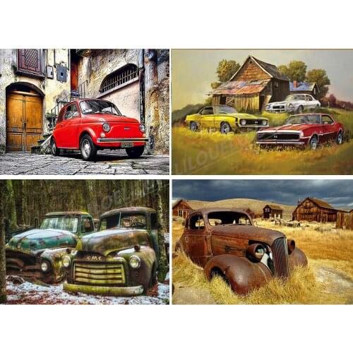 3D Rhinestone Painting Crystal Home Decor DIY Diamond Painting Retro Cars Full Pasted Diamond Embroidery Home Decoration FG1576