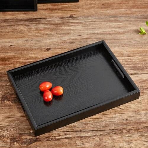 Chinese wooden tray tableware household tea tray wooden hotel plate black fruit plate