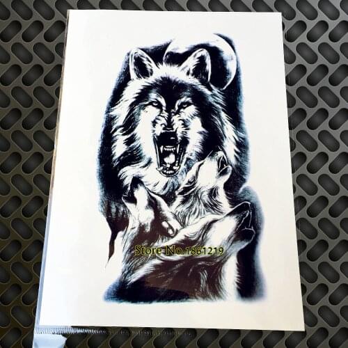 Cool Large 3D temporary Wolf tattoos stickers For Men GAQ-H850 Sketch Horrible Design Body Art wolves waterproof Tattoos Makeup