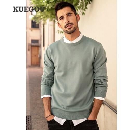 KUEGOU 2021 Autumn Plain Solid Black Sweater Men O-Neck Pullover Casual Jumper For Male Wear Brand Slim Fit Knitted Clothes 2209