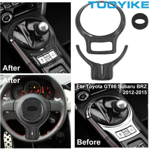 LHD RHD Car Styling Real Carbon Fiber Steering Wheel Central Gear Shift Trim Cover Panel For Toyota GT86 Subaru BRZ 2012-2015