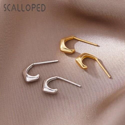 SCALLOPED Fashion C Shape Geometry Gold Color Studs Earrings 2021 New Brand Craftsmanship Women Fine Jewelry