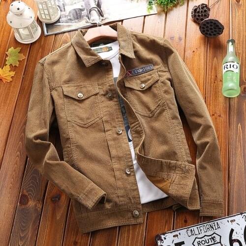 Man Jacket Corduroy Coat Military style Retro Cotton Lapel Plus Size Large Vintage American Casual Wear Mantle Men Drop Shipping
