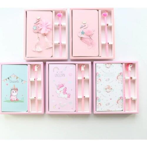 Domikee New cute kawaii union flamingo theme hardcover school student blank notebooks and pens set for girls gift stationery,A6
