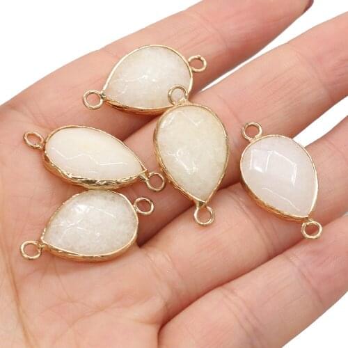 Natural Stone Pendant Charms Yellow Jades Crystal Double Hole Connector for Jewelry Making Reiki healing Necklace Bracelet