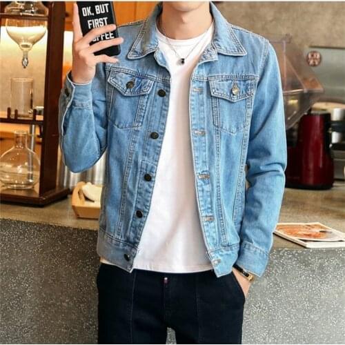 Solid Casual Slim Fit Mens Denim Jacket Plus Size 3XL Bomber Jacket Men High Quality Cowboy Mens Jean Jacket Chaqueta Hombre